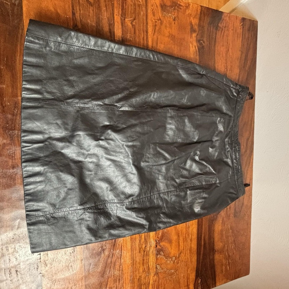 Pelle Cuir Vintage Black Leather Pencil Skirt High Waisted Knee Length Size 16